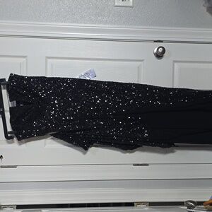Dress The Population Fernanda Jet Black Sequin Long Dress, Size XL NWT**